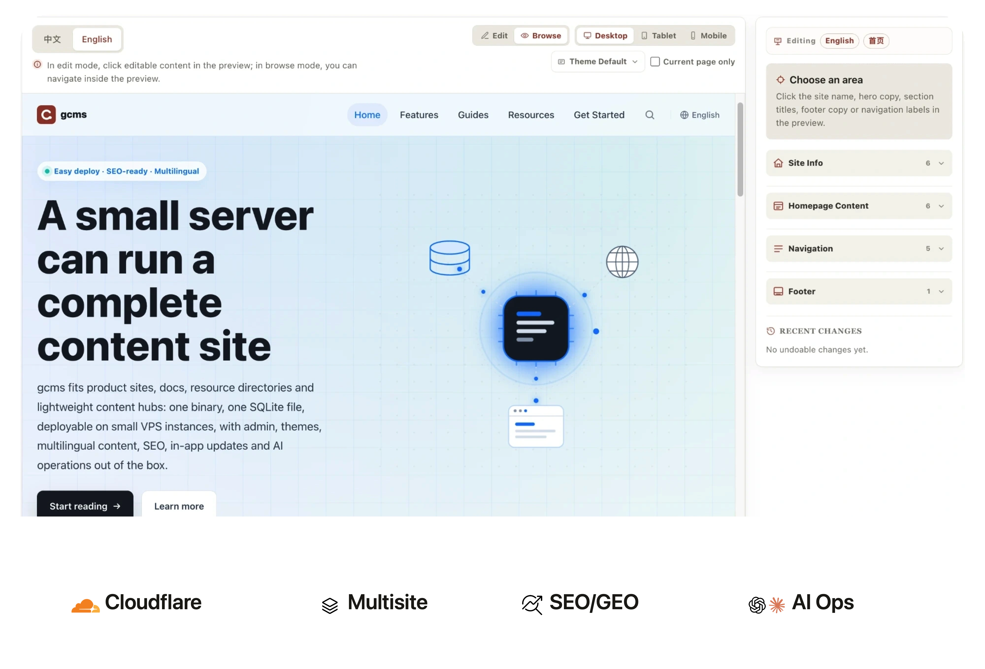 Publish content, grow search traffic, run it from one admin
